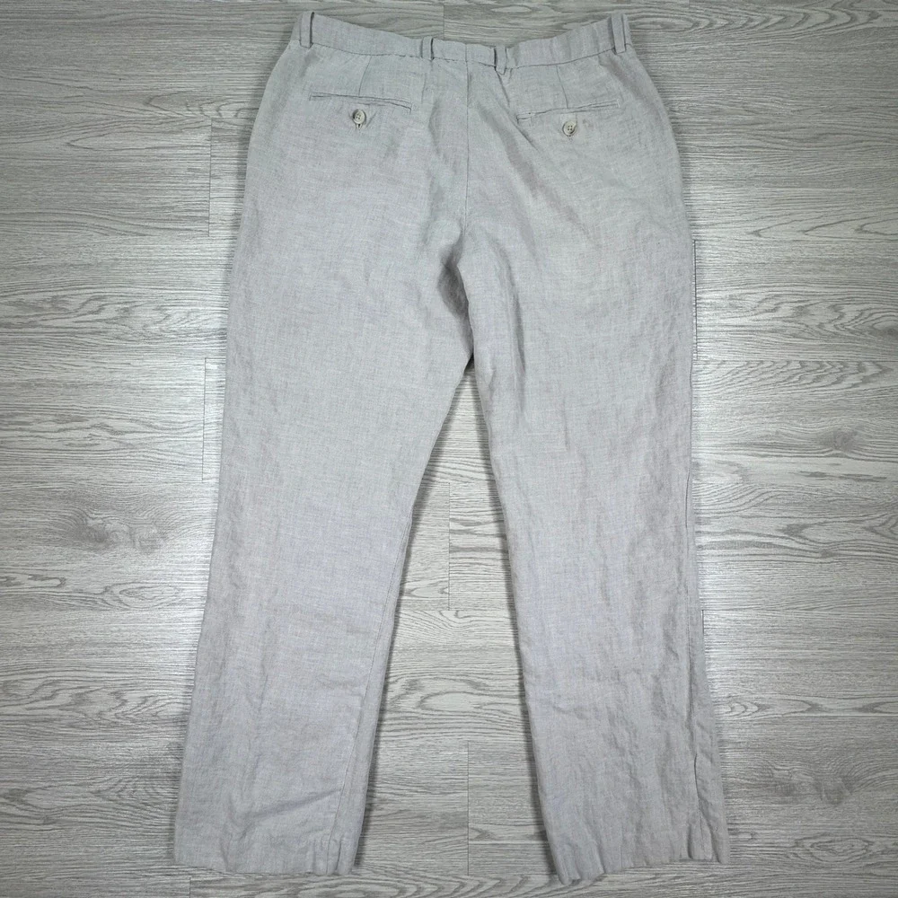 Perry Ellis Mens Linen Blend Flat Front Dress Pants Tan 34 x 32 Breathable